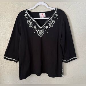 Quacker Factory Woman's Black Beaded Sequined Tunic Top Plus Size 1X